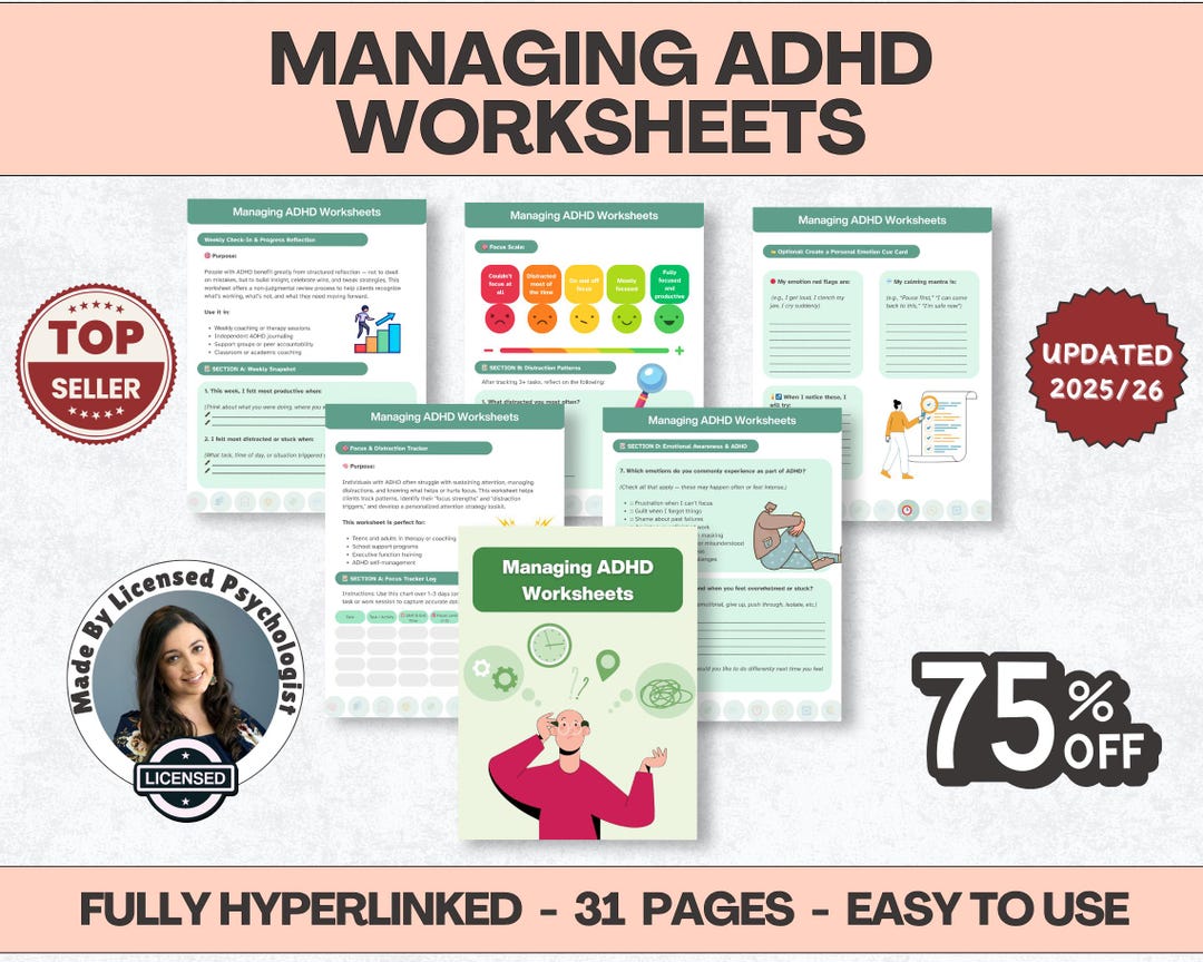 ADHD Late Diagnosis Therapy Worksheets, Adhd Planner Adult, Overcome ...