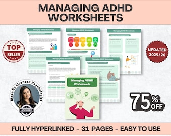 Werkbladen ADHD-therapie voor late diagnose, ADHD-planner voor volwassenen, uitstelgedrag overwinnen, werkblad probleemoplossing, Instant Download