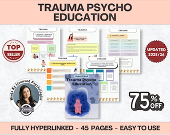 Trauma Psycho Education Workbook, 45+ Pages, 10+ Topics, Hyperlinked, (Digital Download) PDF