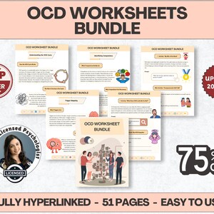 Tvångssyndrom (OCD) arbetsblad, 51+ sidor, 10+ ämnen, hyperlänkad, (digital nedladdning) PDF