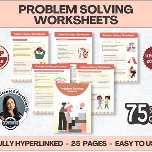 May include: A collection of problem-solving worksheets with the text "Problem Solving Worksheets" at the top. The image includes a "Top Seller" badge, a "75% OFF" graphic, and the text "UPDATED 2025/26". The worksheets are fully hyperlinked and easy to use.