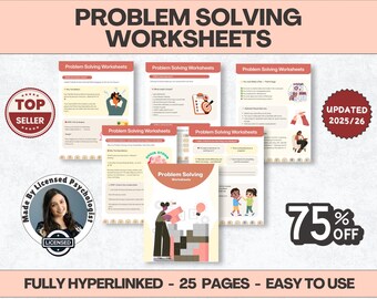 Arbeitsblätter zur Problemlösung, um Bewältigungsfähigkeiten, Reframing und SMARTe Ziele zu entwickeln, die Entscheidungsfindung zu verbessern und die Verschleppung zu überwinden