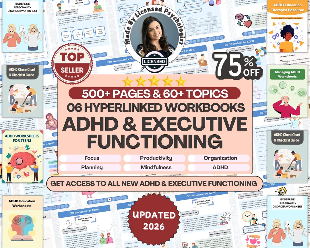 Adhd - Executive Functioning Worksheets, Therapy Bundle, 500+ Pages, 60 ...