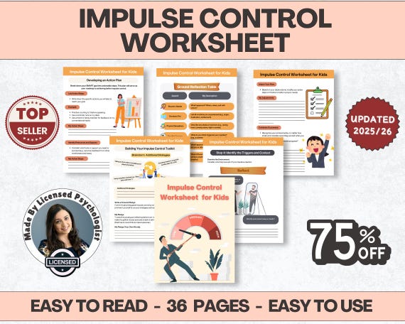 Impulse Control Mega Bundle Workbook, Emotional Regulation, Therapy Worksheets, ADHD, DBT, Counselors, Teens, Adults, Executive Functioning