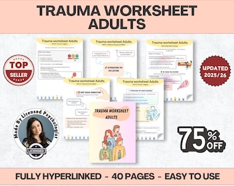 Manual de trauma con hipervínculos, sanación del trauma, trauma en adultos, TEPT, hojas de trabajo de terapia, procesamiento del trauma, terapia del trauma, complejo