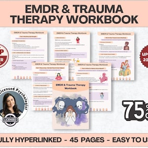 EMDR Workbook for Clients Plus Cheat Sheets for Therapist Bundle, EMDR Client Handouts, Therapy Worksheets, Phases 1-8, EMDR Script, Guide