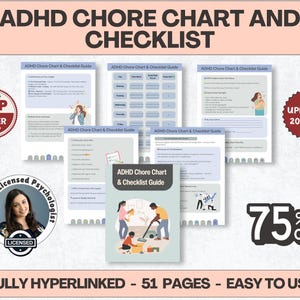 Hyperlinked ADHD Cleaning Checklist Bundle, ADHD Cleaning Planner, ADHD Chore Chart,Deep Cleaning Cards,Cleaning Schedule,Family Chore Chart