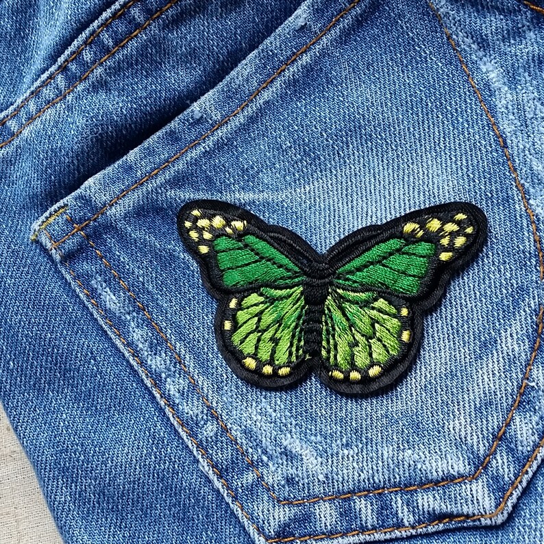 Butterfly patch Green butterfly patches for Jeans Iron on Etsy