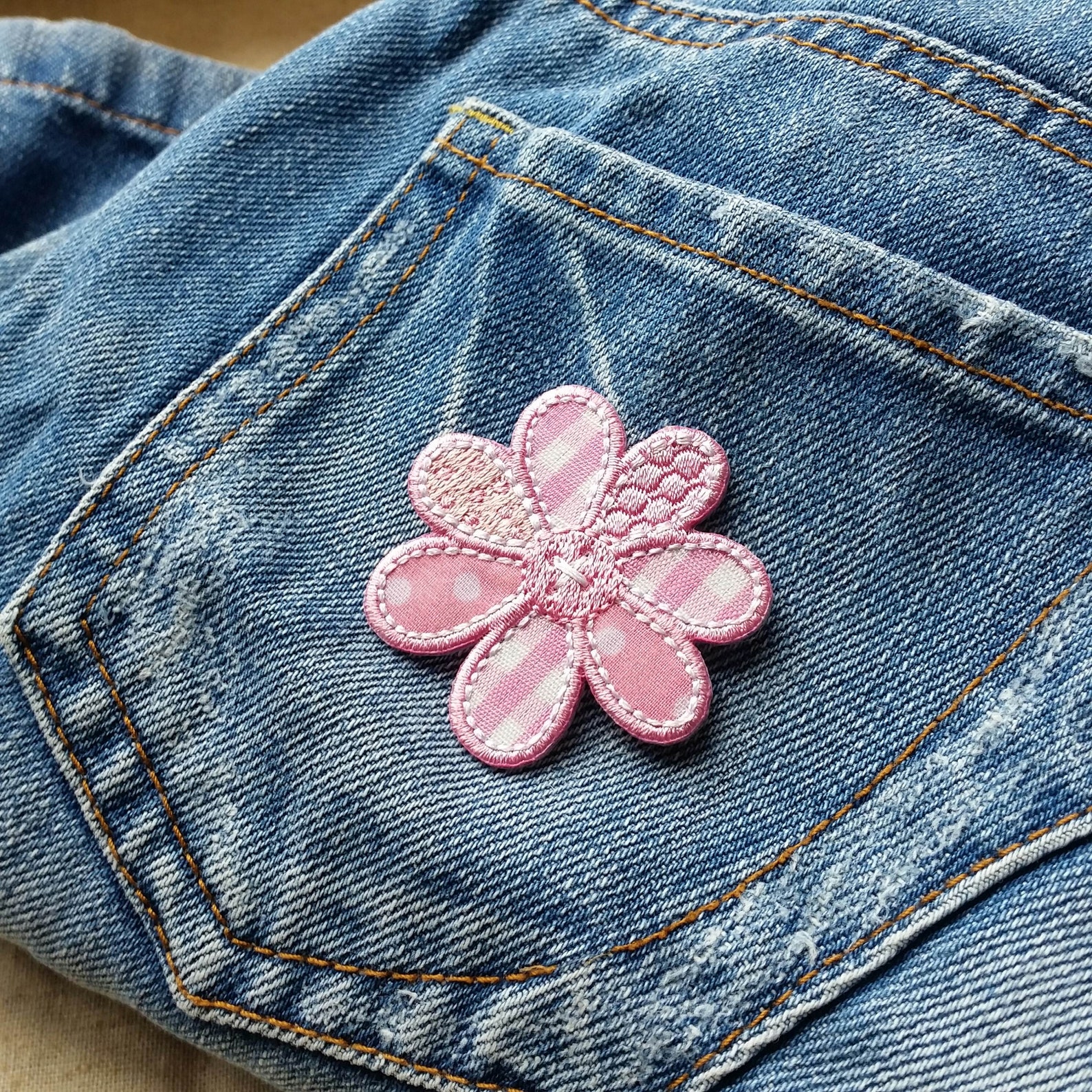 Patchwork flower patch pastel pink Flower Jeans patches Iron | Etsy