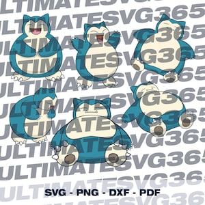 6 pcs. Snorlax Designs SVG Pack Pokemon Clipart PNG, Cricut Cut File DXF Instant Digital Download pdf
