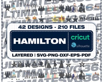 42 pcs. Hamilton Designs SVG Bundle, Clipart PNG, Cricut Cut File DXF Instant Digital Download eps pdf