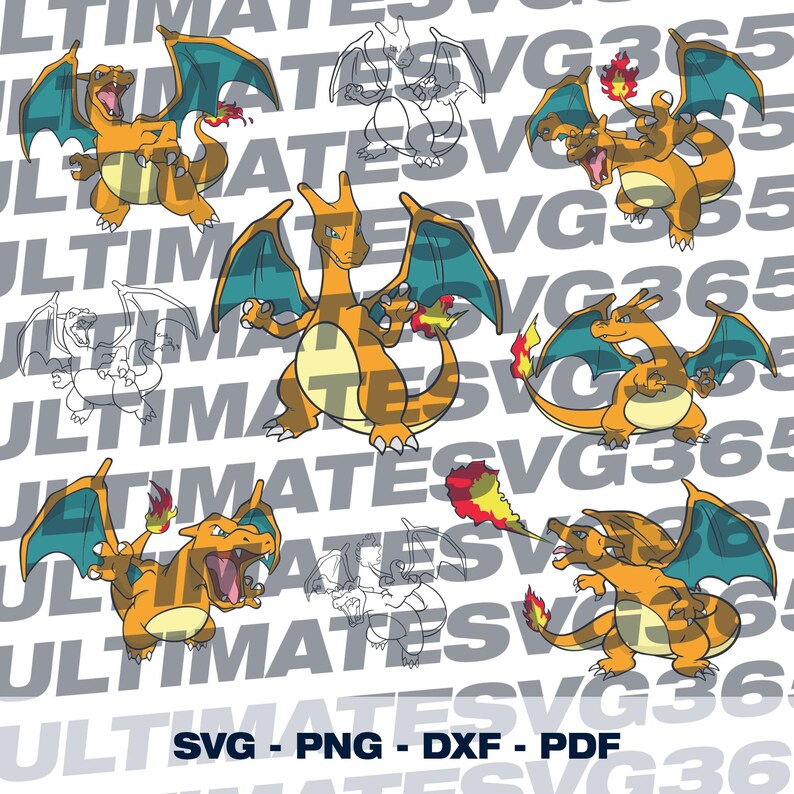6 Pcs. Charizard Designs SVG Pack, Pokemon Clipart PNG, Cricut Cut File ...