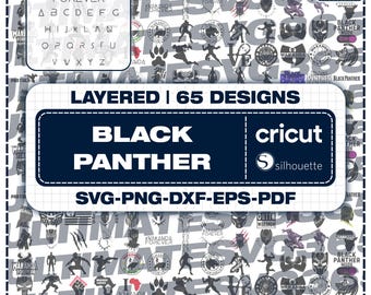 65 pcs. Black Panther Designs SVG Bundle, Wakanda Clipart PNG, Cricut Cut File DXF Instant Digital Download eps pdf