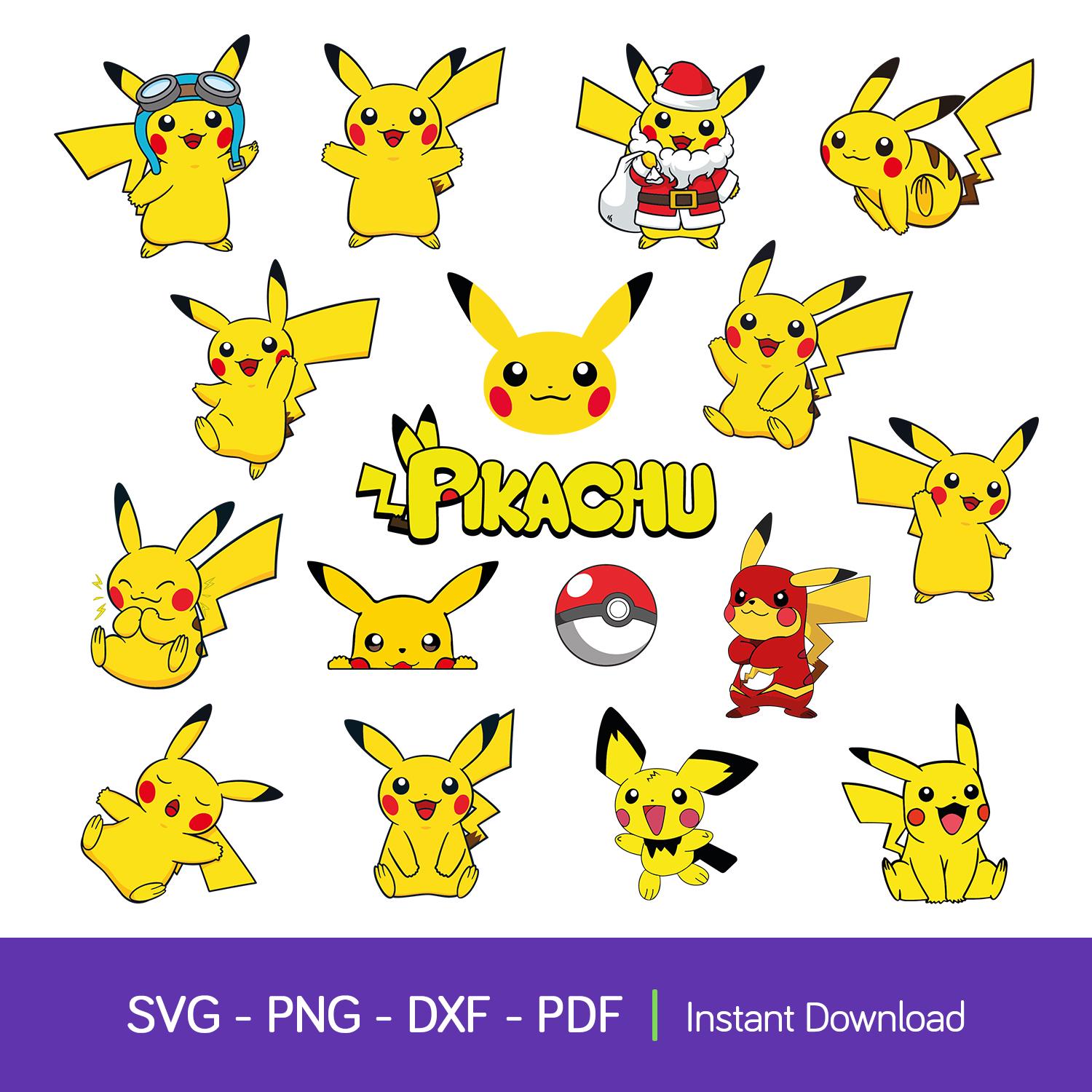 16 Pcs. Pikachu Designs SVG Pack Cute Pikachu Clipart PNG, Cricut Cut ...