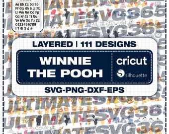 Paquete de 111 diseños de Winnie the Pooh en formato SVG, imágenes prediseñadas de Pooh en PNG, archivo de corte para Cricut en formato DXF y EPS (descarga digital instantánea).