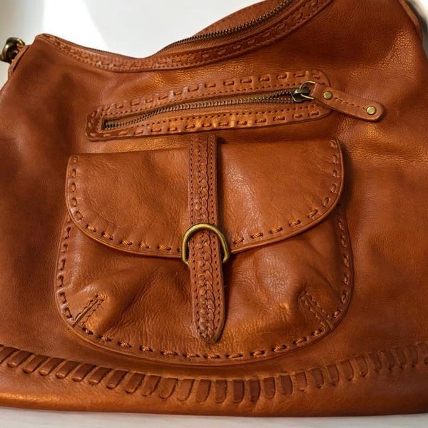 Vintage Brown Leather Hobo Bag: Boho Slouchy Satchel