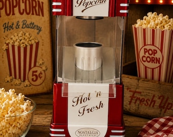 Popcornmaker vintage stijl nostalgie elektra | Retro rode popcornmachine op aanrecht | Snackmaker filmavond | 16" hoog"