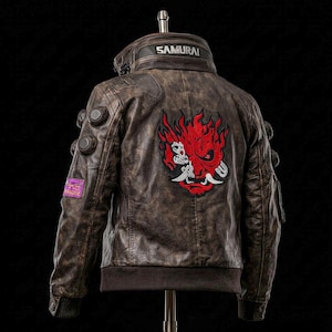 Cyberpunk 2077 Samuraijacka - Edge V Distressed Gaming Cosplay - Futuristisk LED-bomberkostym i läder