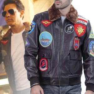 Tom Cruise Inspired Men&#39;s Maverick T-G Flight Jacket | G1 Pilot Aviator Bomber Jacket | Movie Cosplay Costume With Patches
