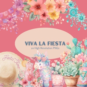 Mexican Fiesta Clipart Set – 20 PNGs | Cactus, Maracas, Papel Picado, Tropical Drinks, Fiesta Accessories | Instant Download | Commercial Us