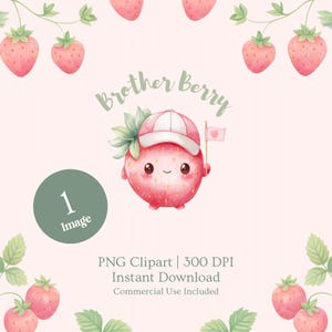 Brother Berry Clipart - süße Erdbeere PNG | Aquarell T-Shirt Motiv | Geburtstags-Party-Kunst | Sofortdownload | Kommerzielle Nutzung