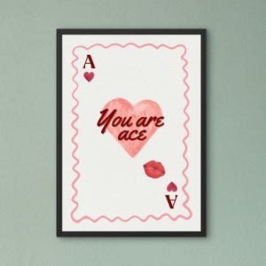 Herz Ass Wandkunst - Spielkarten Stil Poster, romantisch & minimalistisch Liebe Dekor, einzigartiges Geschenk, moderne Typografie Druck