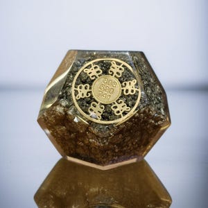 Orgonite Pyrite Dodecahedron: Grabovoi Code Wealth Generator, Reiki Home Decor