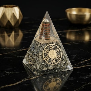Wealth Manifestation Pyramid – Orgonite Pyrite Money Magnet, Energy Cleansing Crystal Decor, Abundance Generator