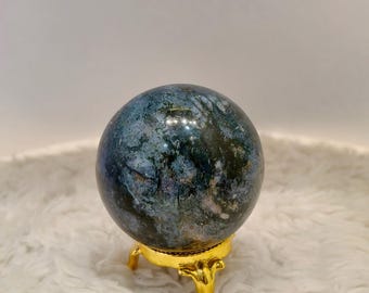 Natural Moss Agate Sphere – Heart Chakra Healing Stone (40-50mm)