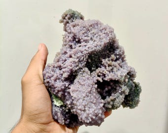 Raro racimo de ágata natural con forma de uva – Cristal druso de calcedonia púrpura botrioidal, espécimen mineral