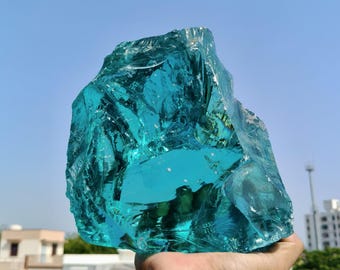 Aqua Blue Andara Glass Crystal – Rare Giant Meditation Stone, High Energy Display