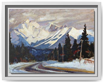 Impresión en lienzo de un paisaje invernal: pintura al óleo vintage de Banff, Alberta