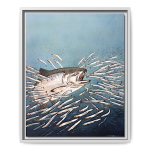 Décoration murale sur toile mate, scène de ramassage de saumons, décoration nature, cadeau pour les pêcheurs, décoration de bureau à domicile, oeuvre d'art pour les amateurs de poisson, décoration murale de chalet
