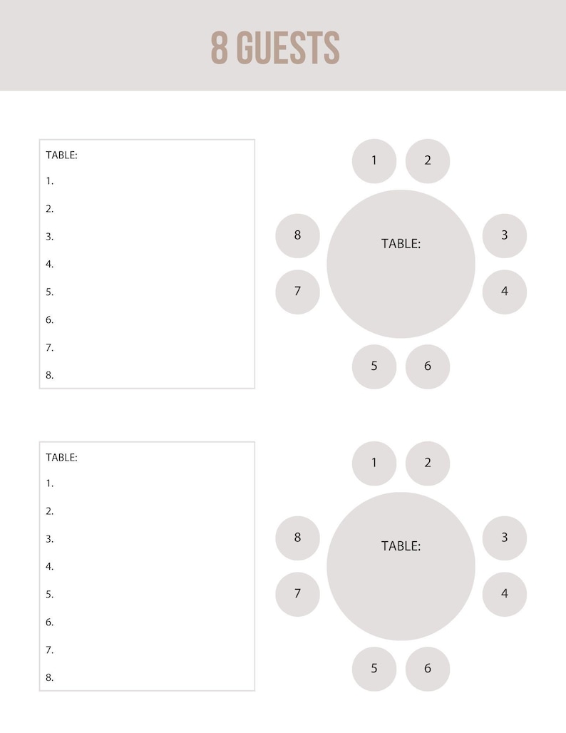 Simple Table Layout For Two LIMITED OFFER! Wedding Seating Plan for Round Tables – Instant Download ...