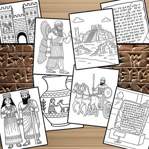 Libro para colorear mesopotámico para fanáticos de Sumeria, Babilonia, Asiria, Acad y la antigua Persia. Actividad para profesores, niños y aficionados a la historia.