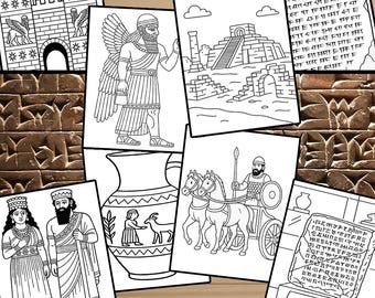 Mesopotamische kleurboek voor fans van Sumerië, Babylon, Assyrië en Akkad, het oude Perzië, activiteit voor leraren, kinderen en geschiedenisnerds