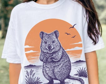 Quokka Sunset Comfort Colors Shirt: Vintage Coastal Wildlife Tee, Australian National Park Style Graphic