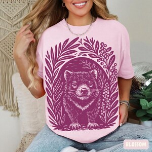 Nature-inspired Tasmanian Devil shirt with monochrome linocut artwork, relaxed fit vintage-style Comfort Colors tee