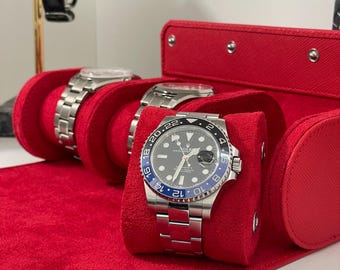 Red Saffiano Leather Watch Roll for 3 Watches | Travel Watch Case | Luxury Watch Storage | Men's Gift | Ships from Australia
