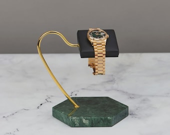 Green Marble Watch Stand, Luxury Single Watch Holder, Leather Cushion, Personalised Watch Display, Gift for Him, Xmas Gift, Australia