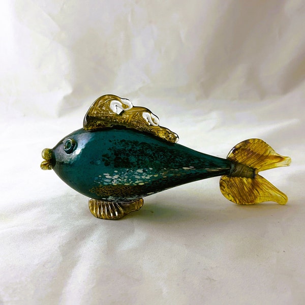 Glass Blown Teal Blue Fish Sculpture Art