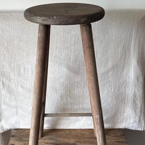 Vintage Rustic Wooden Stool | Primitive Farmhouse Stool | Wabi Sabi Wooden Decor Bench