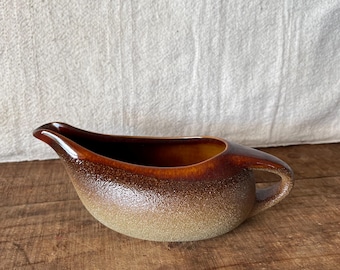 Vintage Diana Pottery Gravy Boat: 1970s Safari Glaze, Rustic Farmhouse Kitchen Decor