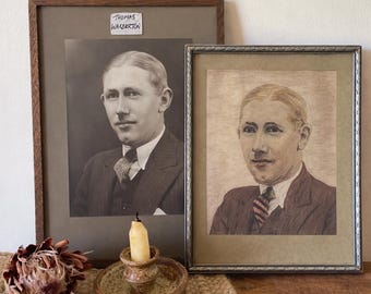 Vintage Framed Portrait Set – Antique Gentleman Photographs – Early 1900s Wall Art Pair