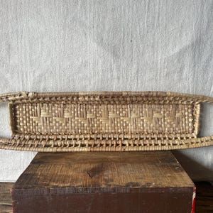 Vintage Handwoven Wicker Wall Basket Tray | Rustic Boho Rattan Decor | Narrow Woven Catchall Shelf Accent