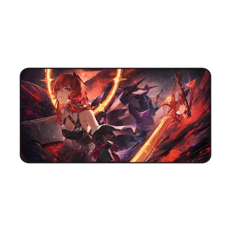 Arknights Endfield Laevatain Desk Mat | Anime Gaming Mouse Pad XL 16x32 | Fire Aura Waifu Extended Desk Pad | PC Setup Mousemat Gift image 2