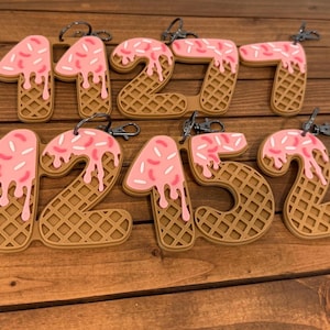 Personalized Ice Cream Drip Number Keychain • Baseball, Softball Bag Tag