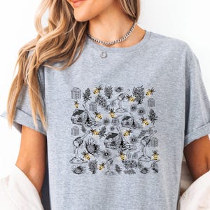 Bee Botanical T-Shirt, Honeycomb Doodle Shirt, Unique Honey Bees Shirt, Comfort Colors T-Shirts, Bumblebees Shirt,  Bee Lovers Tee