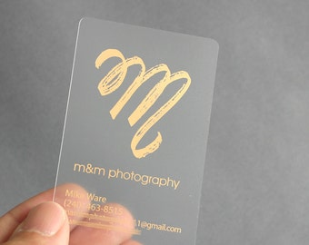 100 Business Cards - Frosted plastic stock - w gold silver matte glossy metallic foil opaque recyclable custom printed clear see through USA