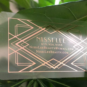 100 Business Cards | Frosted Plastic Stock | Metallic Foil Stamped | Bronze Copper Rose Red Gold | See Through Calling Cards Recyclable Tags